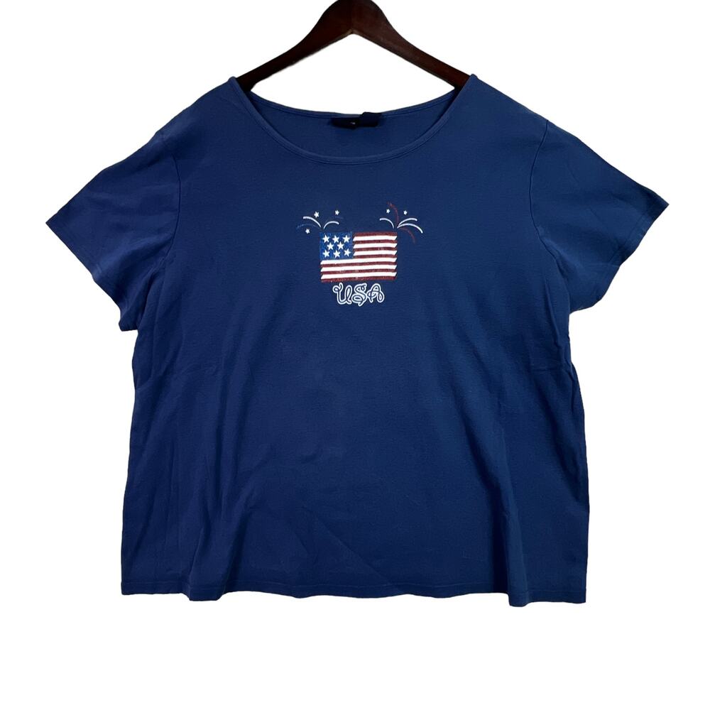 Holiday Editions USA Flag Short Sleeve Tee Shirt Plus Size 3X Crew Neck